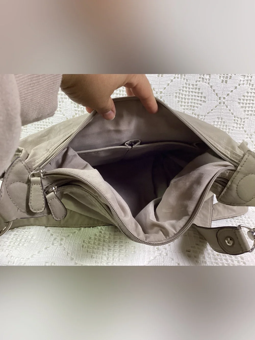 Rosetti Neutral Gray Crossbody Shoulder Bag with Front Pockets